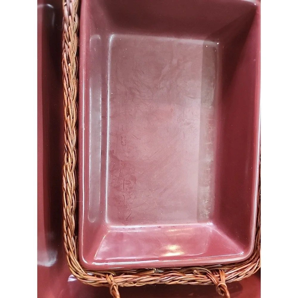 New Temptations RED Stone Casserole Bakeware Dish Set w/Handled Baskets